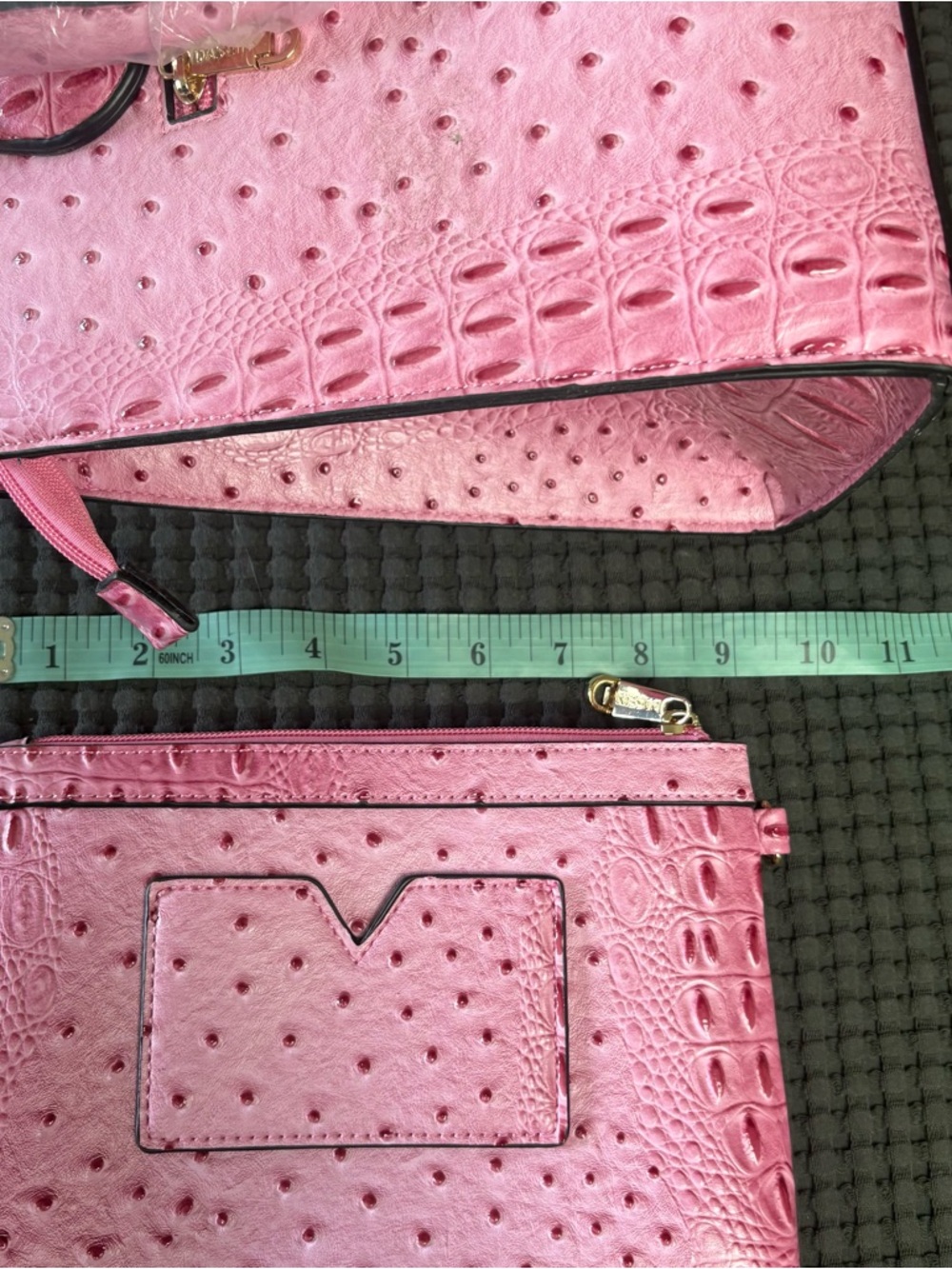 Dasein Pink Faux Ostrich Style Hand Bag, Purse, Crossbody, Satchel, Roomy - Picture 5 of 14
